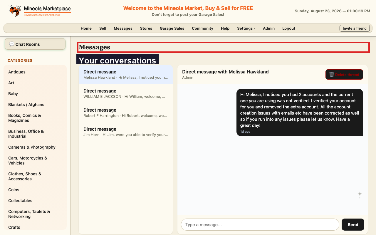 The messages inbox